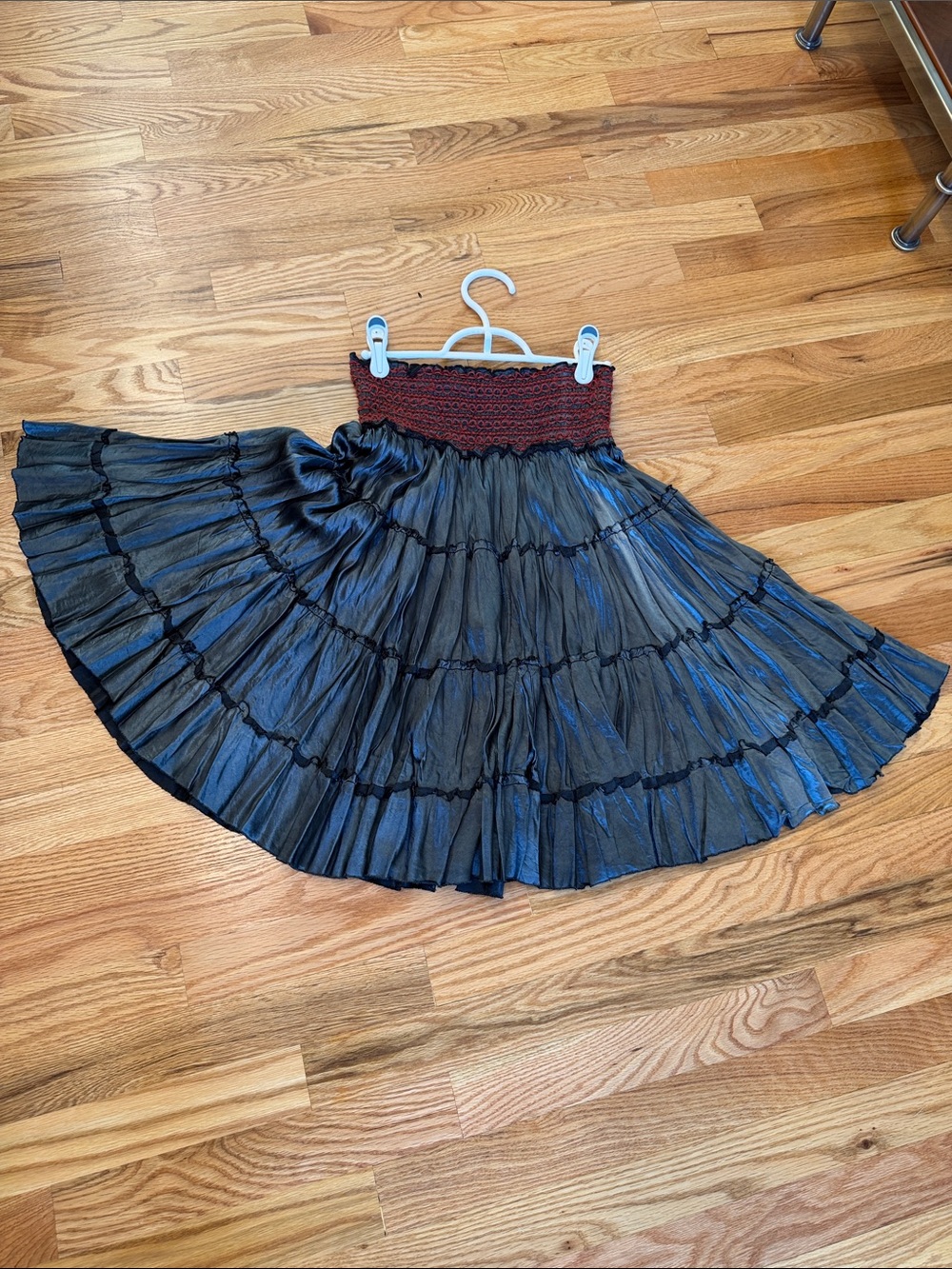 LF Black Tiered Circle Skirt with Burgundy Smocked Waist